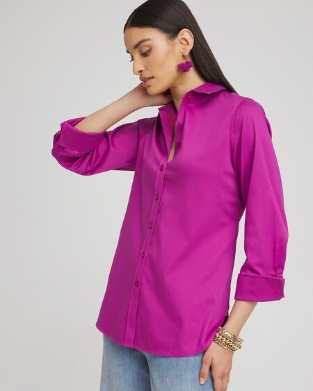 Shop Chico's No Iron 3/4 Sleeve Stretch Shirt In Pink Size Xl |  In Porcelain Rose