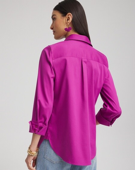 Shop Chico's No Iron 3/4 Sleeve Stretch Shirt In Cane Orchid Size Xl |