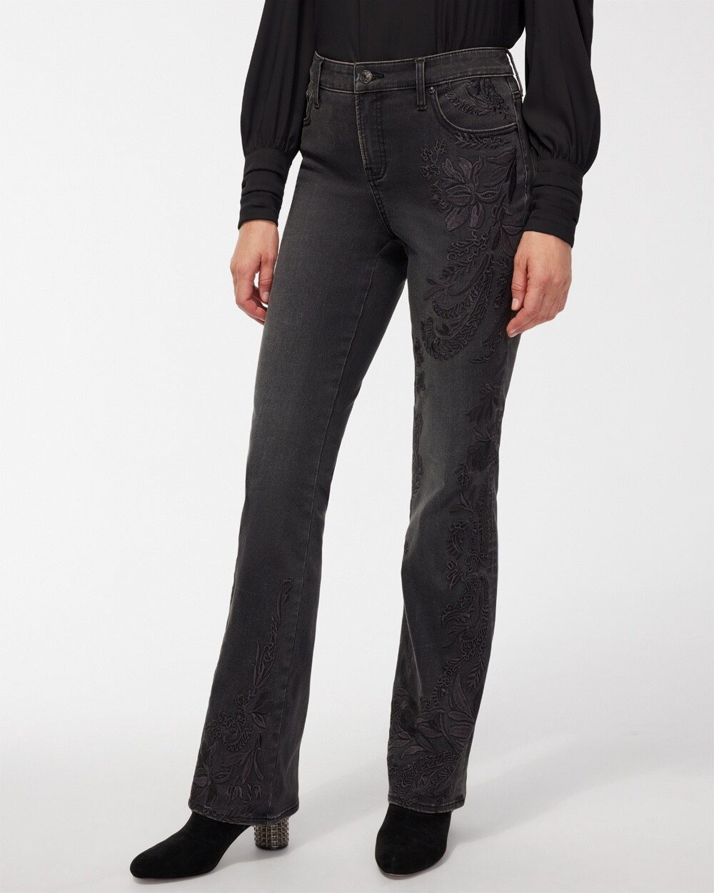 Girlfriend Tonal Embroidered Flare Jeans
