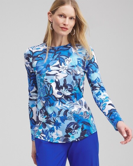 Shop Chico's Upf Sun Protection Floral Sun Tee In Intense Azure Size 8/10 |  Zenergy Activewear