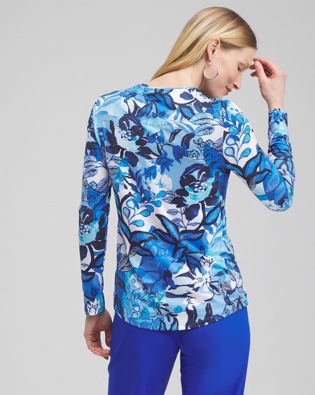 Shop Chico's Upf Sun Protection Floral Sun Tee In Intense Azure Size 8/10 |  Zenergy Activewear