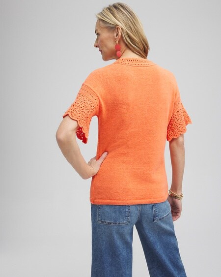 Shop Chico's Pointelle Knit Pullover Sweater In Orange Size 20/22 |  In Nectarine