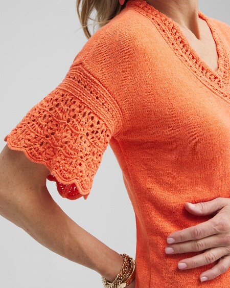 Shop Chico's Pointelle Knit Pullover Sweater In Orange Size 20/22 |  In Nectarine