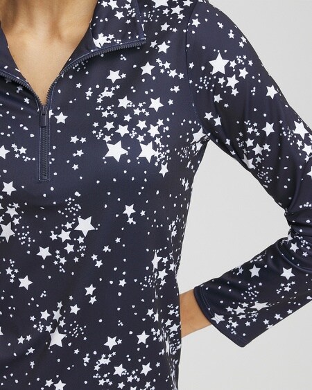 Shop Chico's Upf Sun Protection Knit Star Half Zip Top In Navy Blue Size 20/22 |  Zenergy Activewear