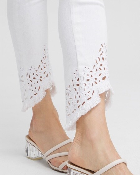 Shop Chico's Eyelet Tulip Hem Pull-on Ankle Jeggings In White Size 10p |