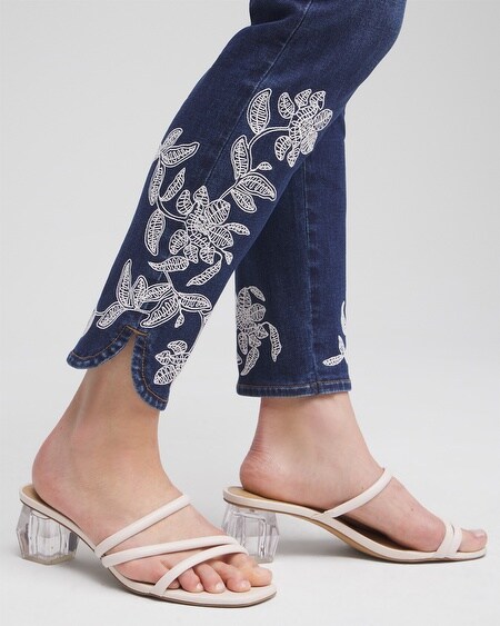 Shop Chico's Embroidered Pull-on Ankle Jeggings In Medium Wash Denim Size 8 |  In Morwenna Indigo