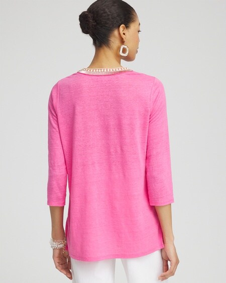 Shop Chico's Linen Embellished Tunic Top In Spanish Moss Size 16/18 |