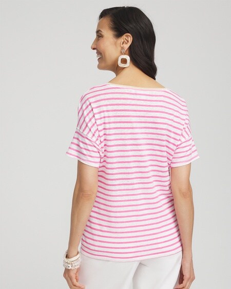 Shop Chico's Pink Stripe Sweater Trim Linen Tee In Delightful Pink Size 4/6 |