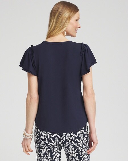 Shop Chico's Ruffle Sleeve Tee In Navy Blue Size 12/14 |