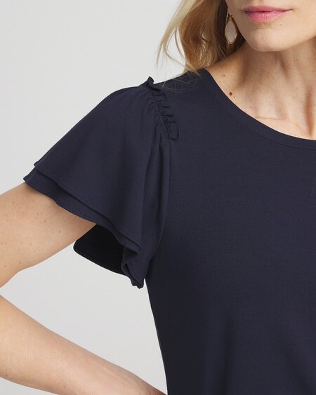 Shop Chico's Ruffle Sleeve Tee In Navy Blue Size 12/14 |