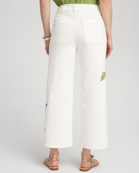 Shop Chico's Tropical Wide Leg Cropped Trouser Jeans In Ecru/white Size 6 |