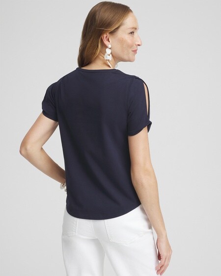 Shop Chico's Cold Shoulder Tee In Navy Blue Size 12/14 |