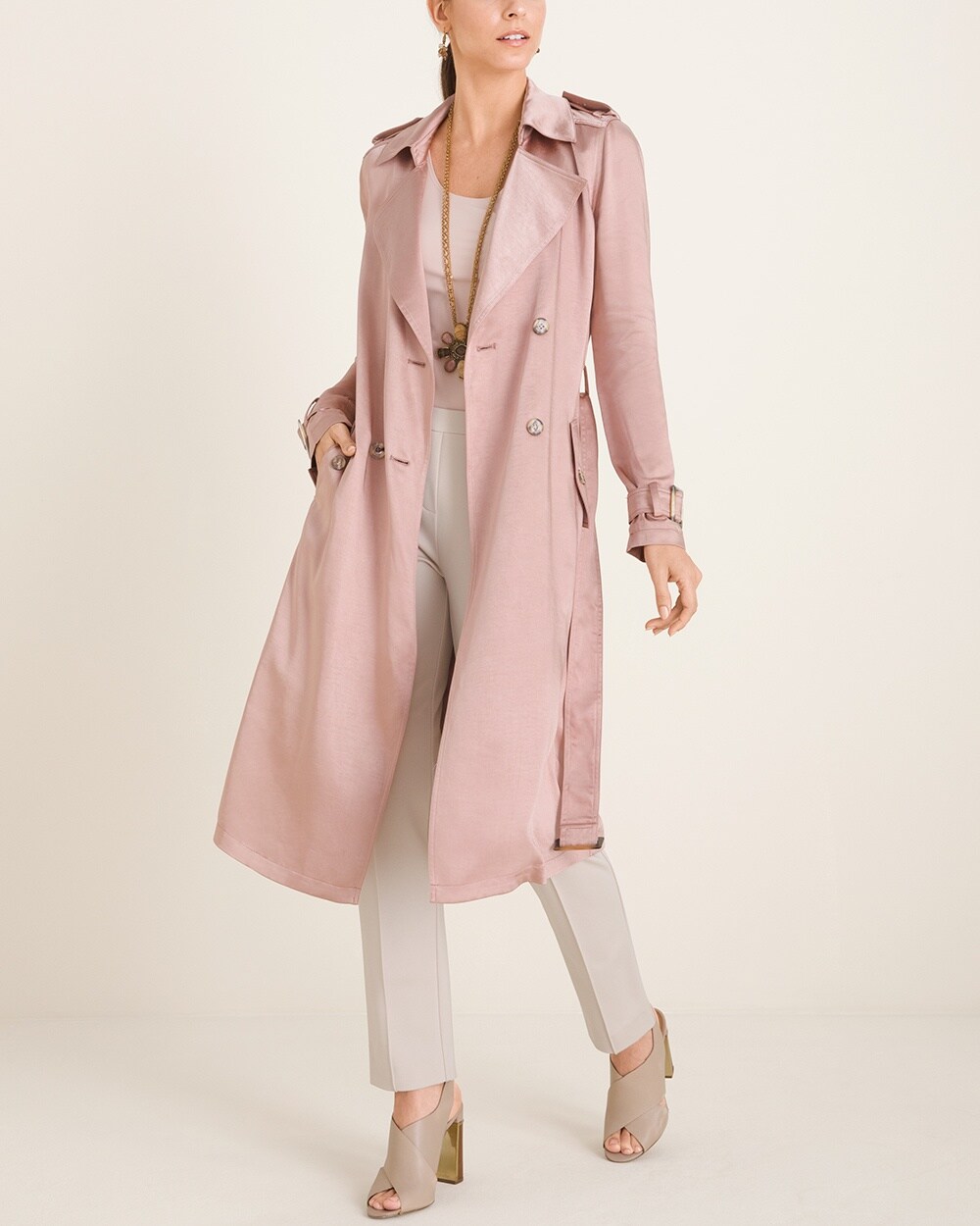 Shine Double-Breasted Collar Trench Coat - Chico's