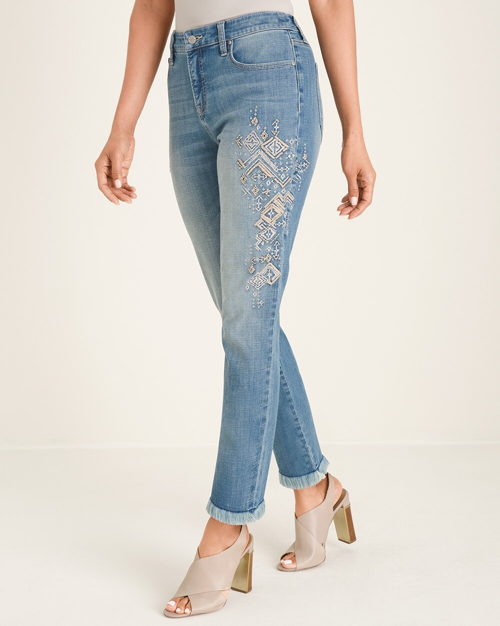 So Slimming Diamond Embellished Girlfriend Ankle Jeans - Chico's