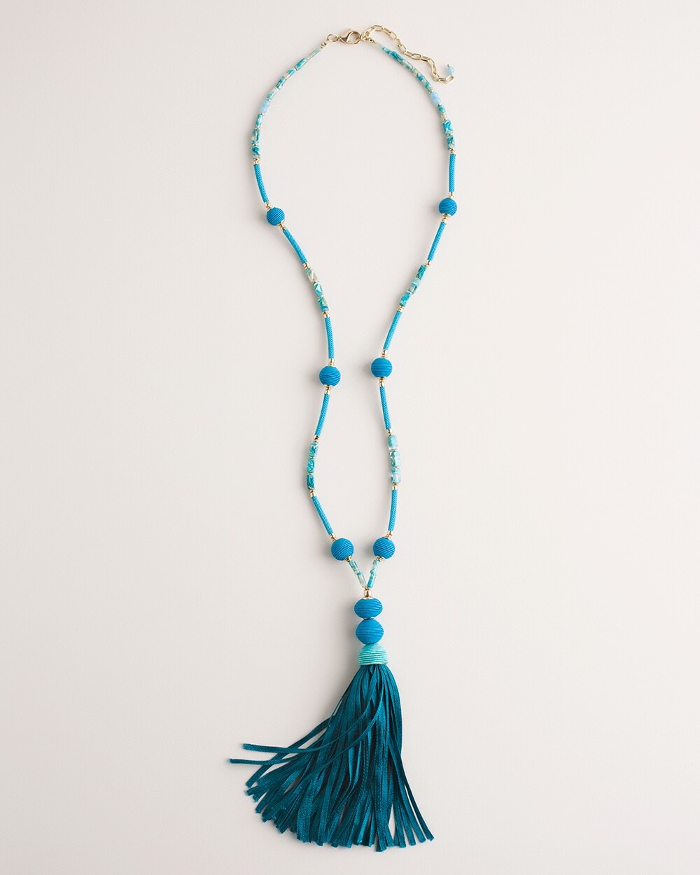 Turquoise-Hued Tassel-Pendant Necklace