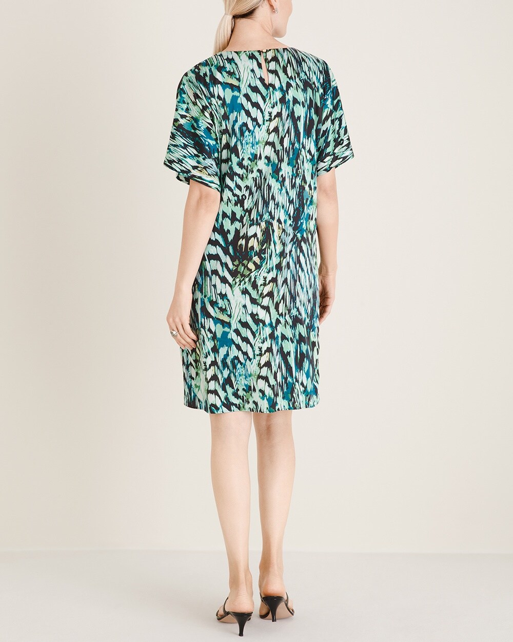 Feather-Print Satin Shift Dress - Chico's