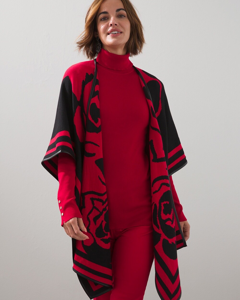 Rose Jacquard Sweater Ruana Wrap - Chico's