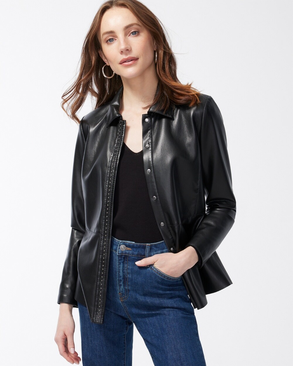 Riveted Faux Leather Peplum Jacket