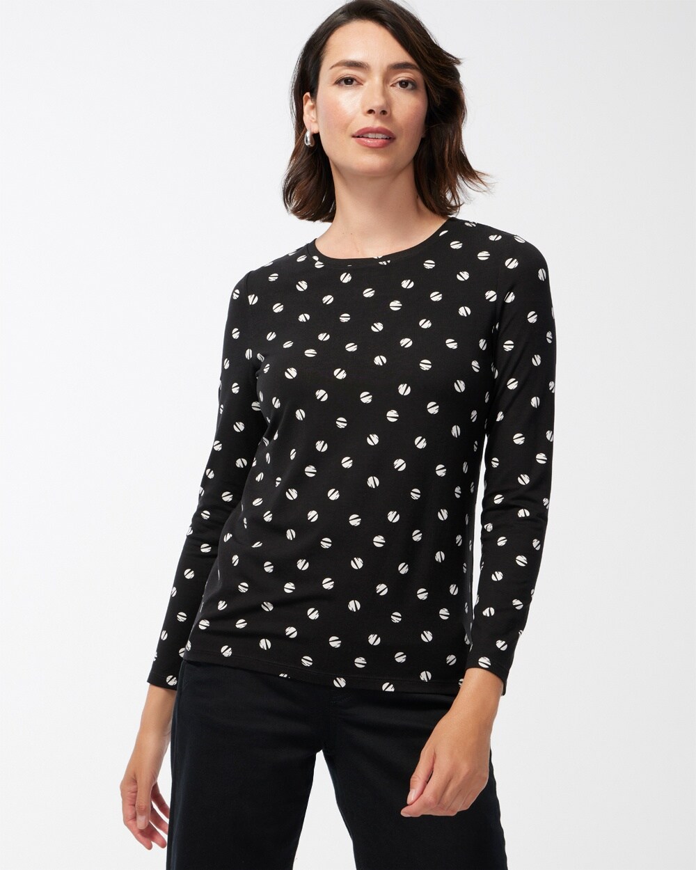 Chico's Touch Of Cool Space Dot Layering Tee In Black Size 16/18 |