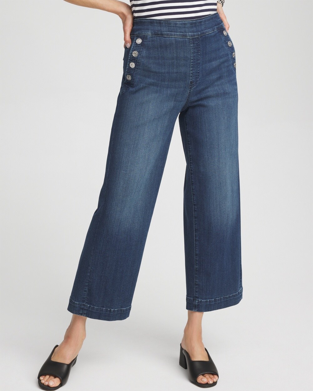 Chico's Pull-on Wide Leg Ankle Jeans In Medium Wash Denim