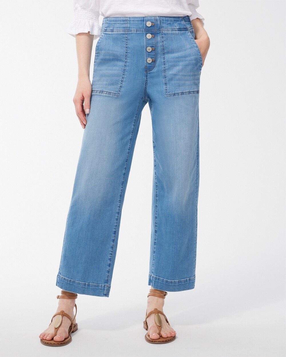 Chico's Petite Pull-on Wide Leg Ankle Jeans In Light Wash Denim