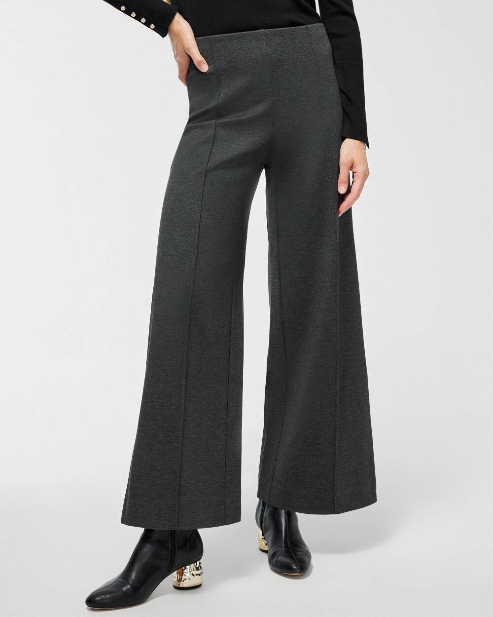 Chico's Ponte Pintuck Wide Leg Ankle Pants In Gray