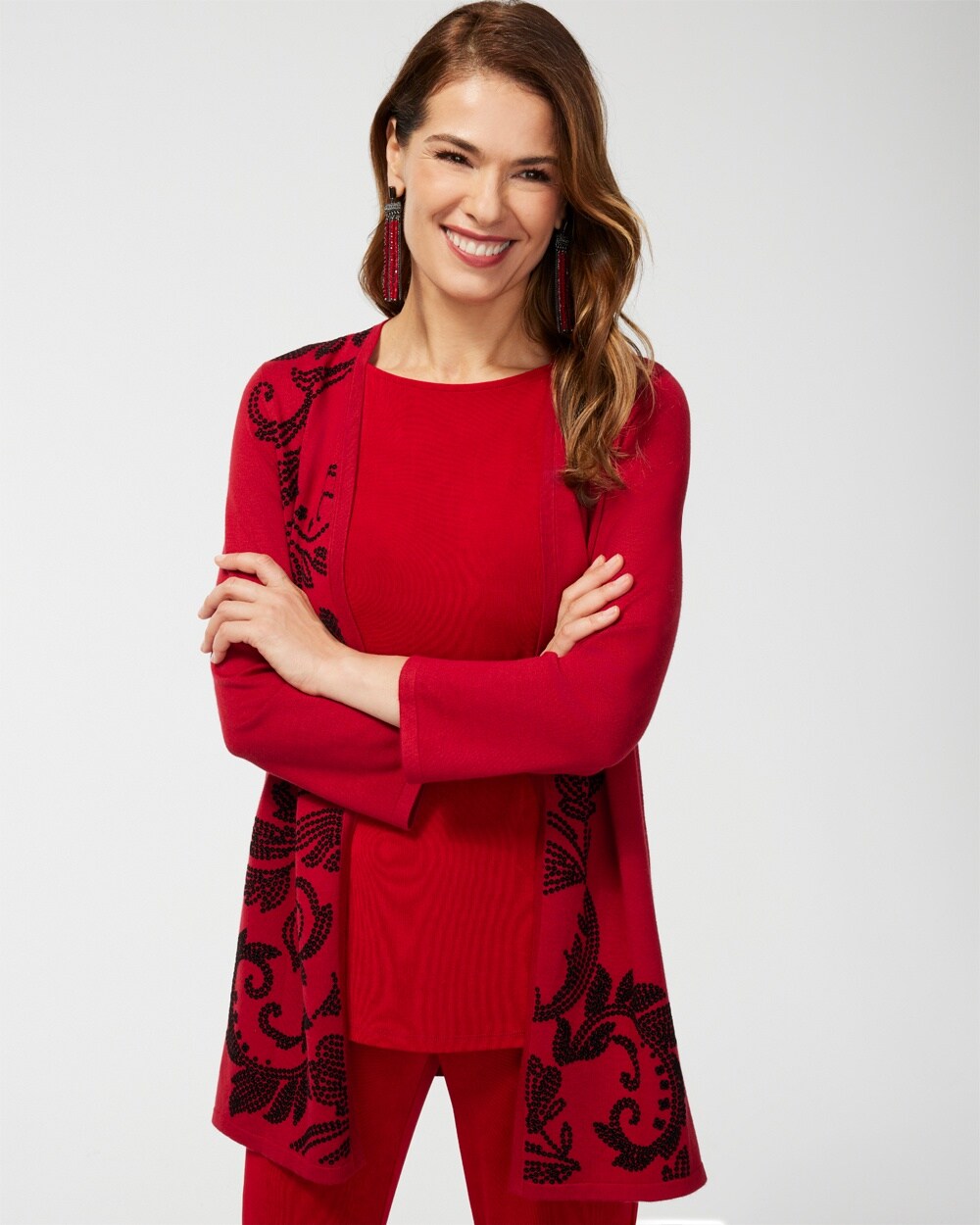 Travelers Collection Sequin Scroll Print Cardigan - Chico's
