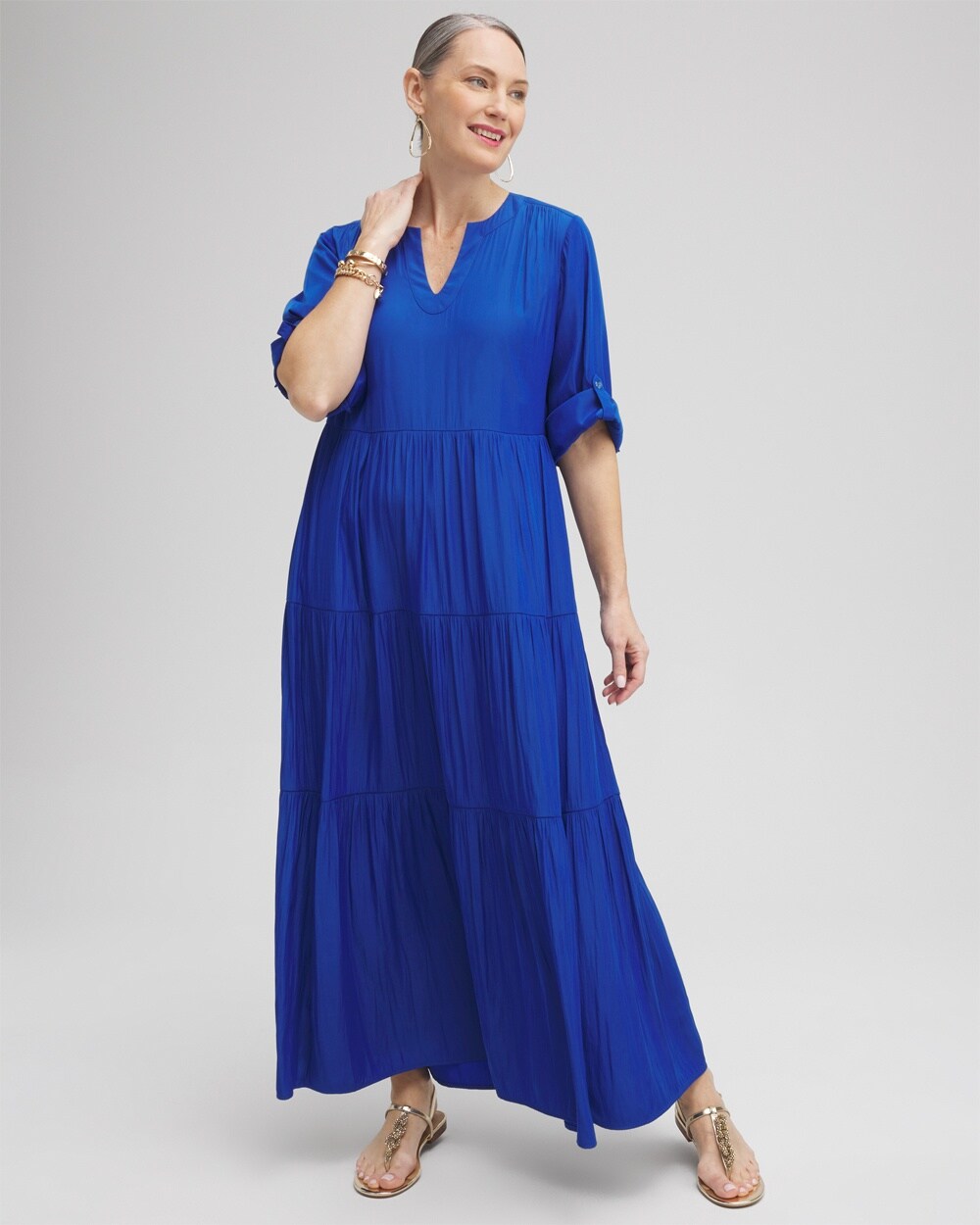 Chico's Tiered A-line Maxi Dress In Intense Azure Size 4 |