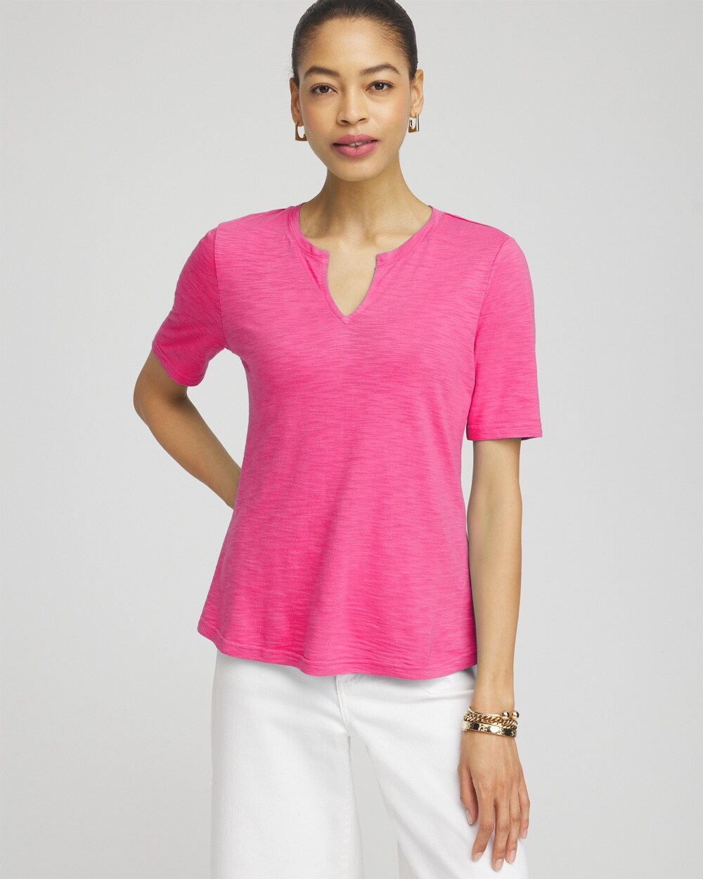 Shop Chico's Notch Neck Tee In Delightful Pink Size 4/6 |