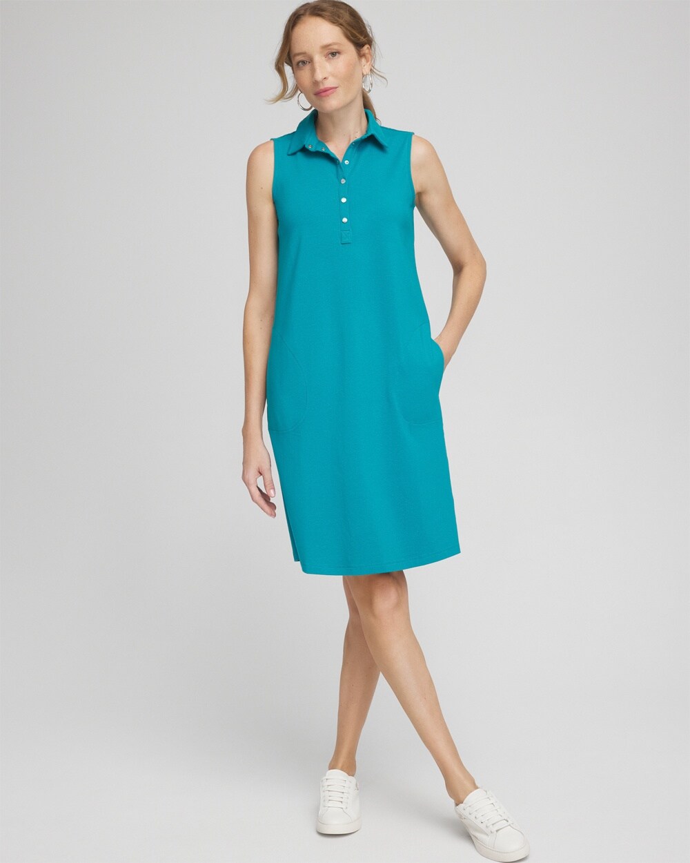 Shop Chico's Upf Sun Protection Sleeveless Polo Dress In Peacock Blue Size 12/14 |  Zenergy Activewear