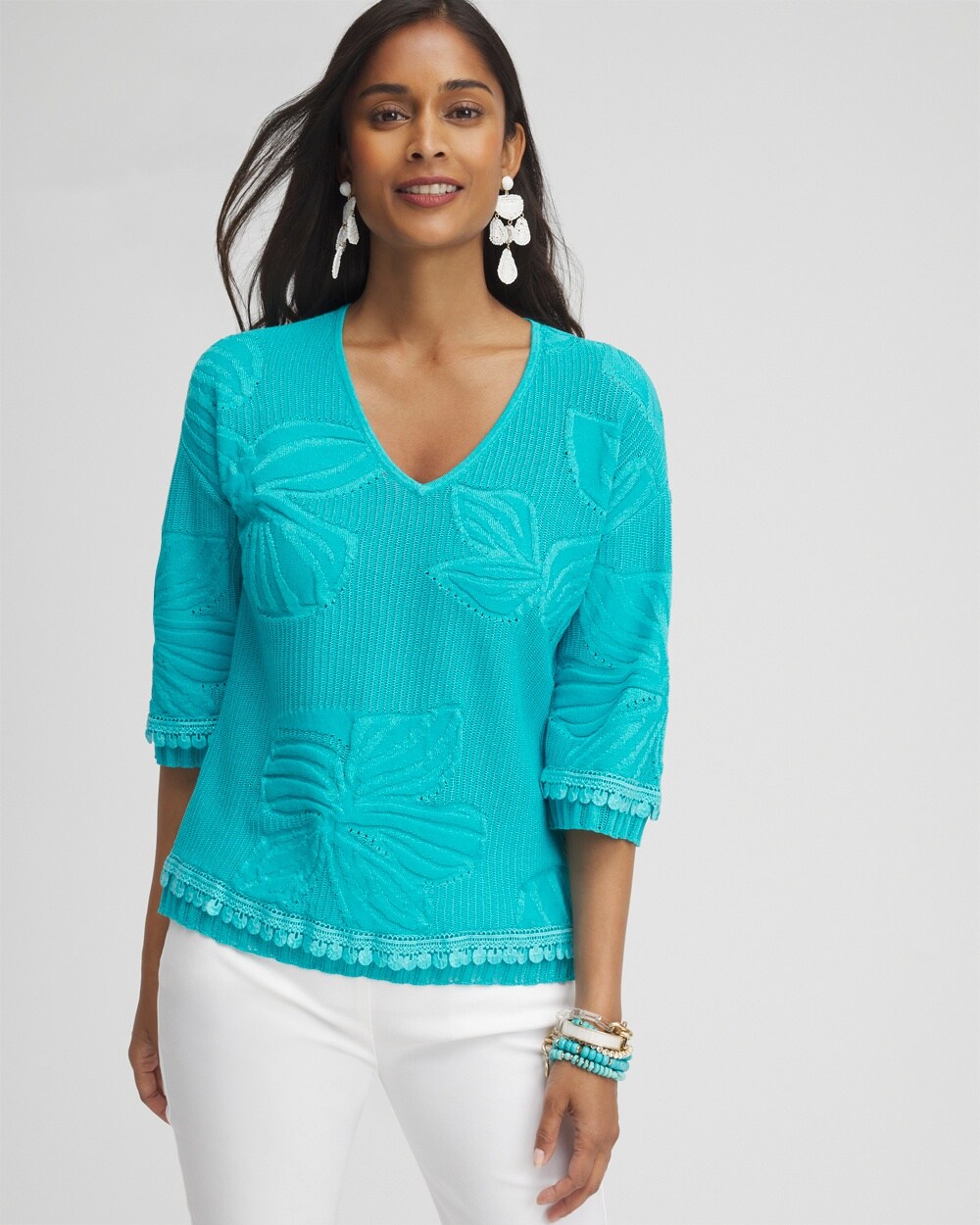 Embossed Pointelle Lace Pullover