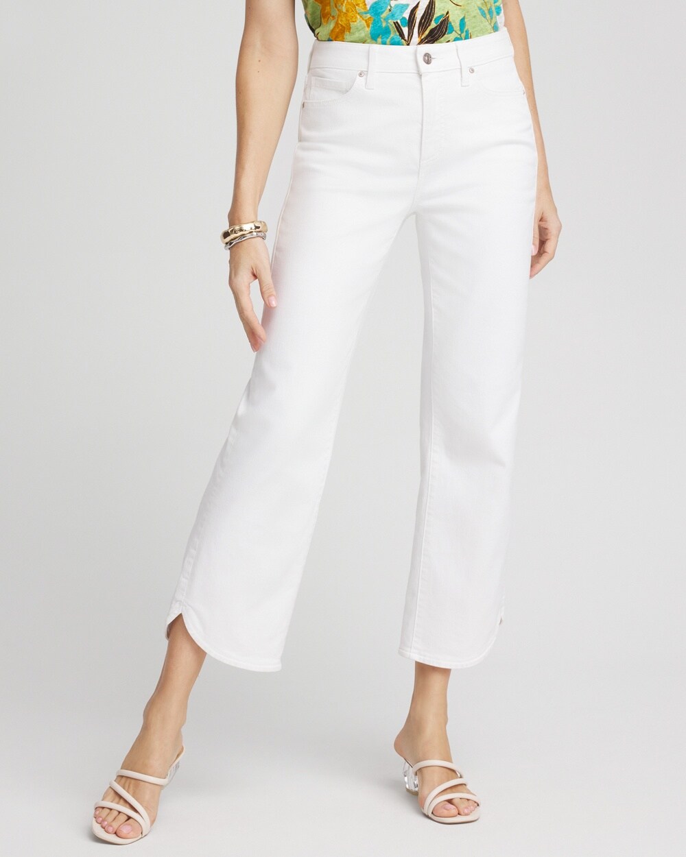 High Rise Dolphin Hem Cropped Jeans