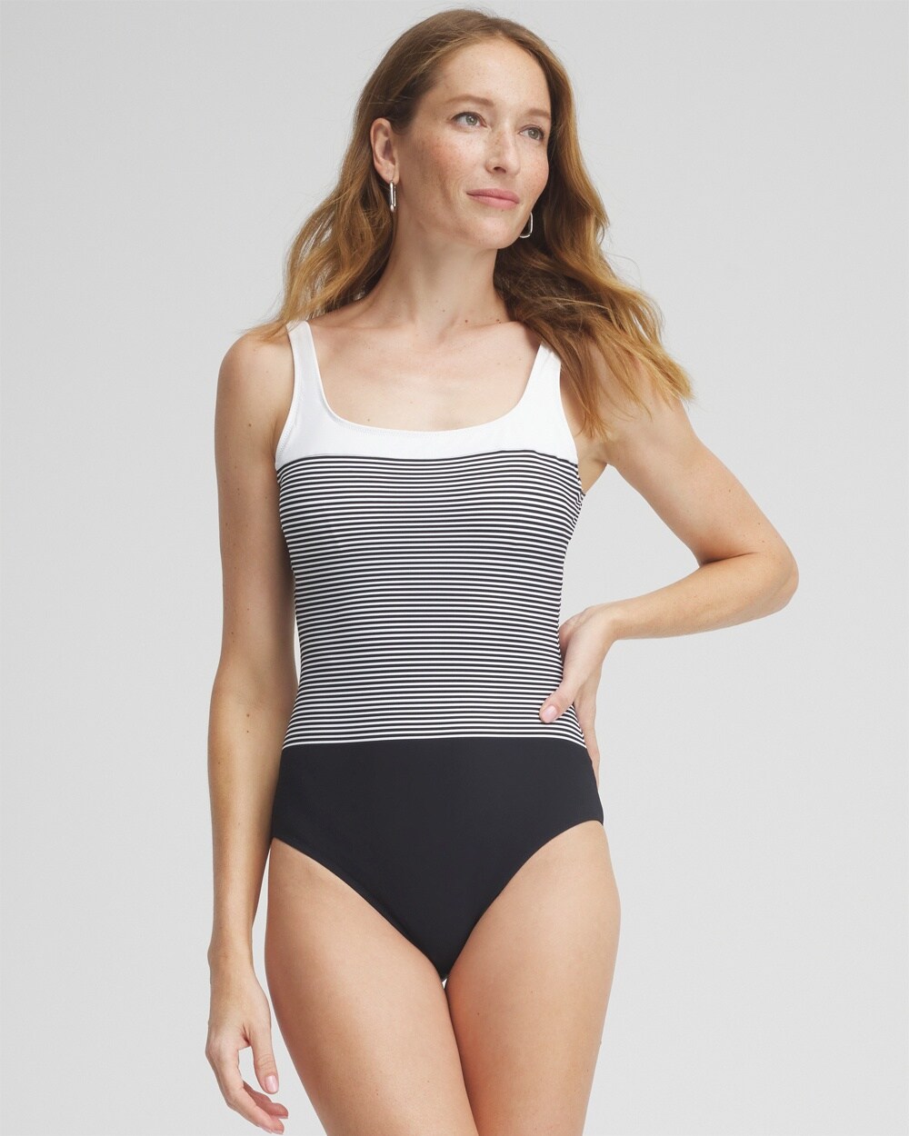Shop Chico's Striped One Piece Swimsuit In Black & White Size 10 |