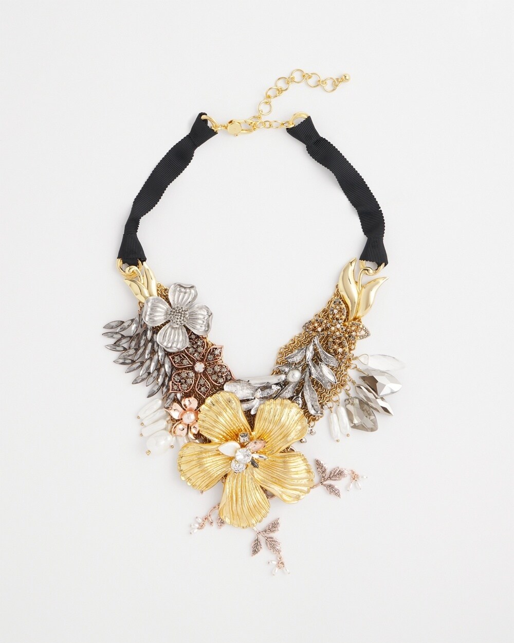 Mixed Metal Floral Statement Necklace